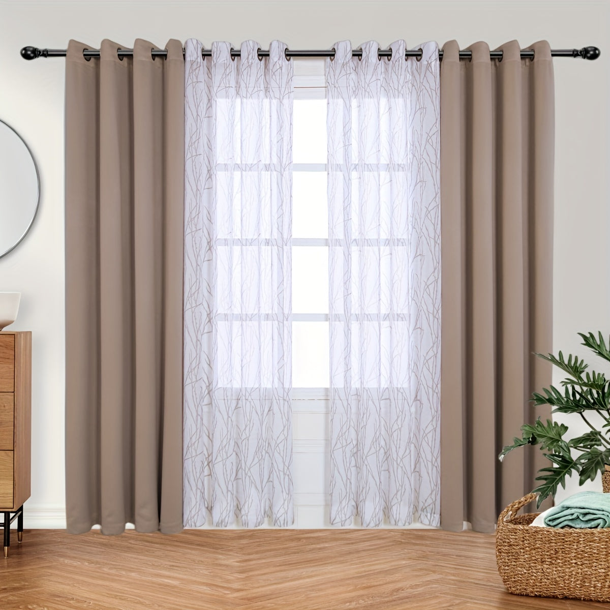 Set of 2 Bedroom Living Room Curtains Blackout Sheer Grommet 54x84 Dark Gray