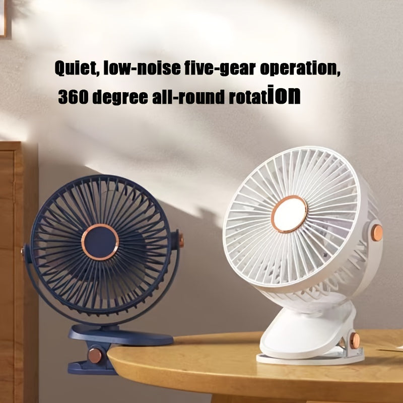 Portable Silent Desktop Fan with 5-Speed, Long-Lasting Battery, 6-Inch Air Outlet