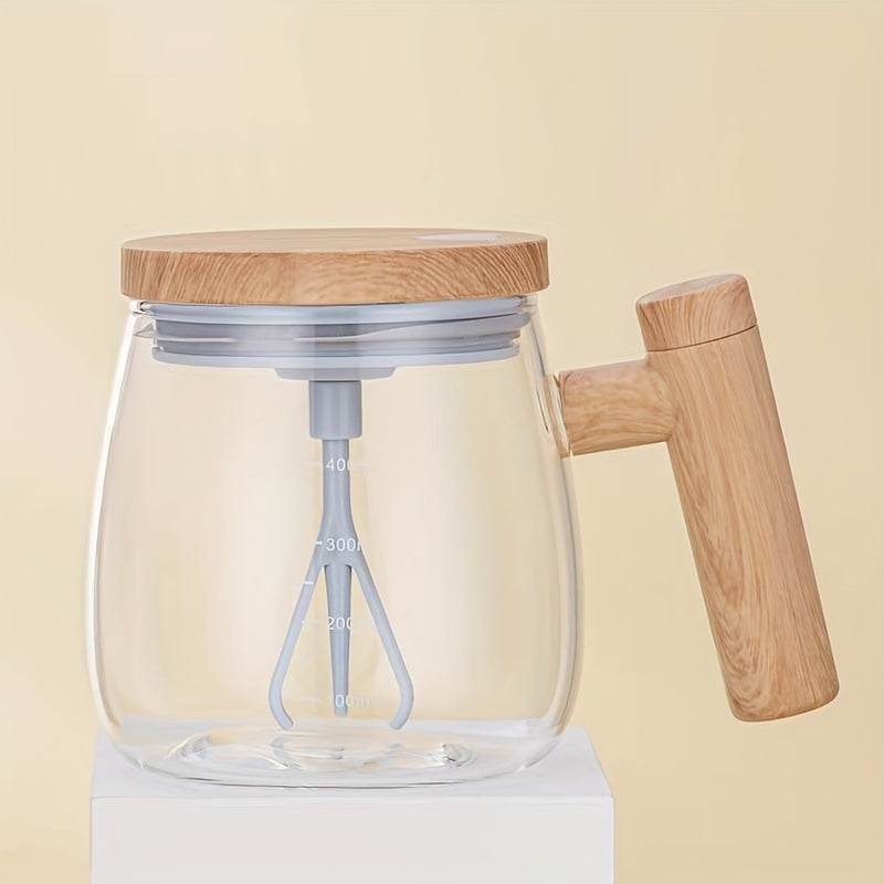 Rechargeable Glass Stirring Cup 13.5oz Self-Stir Coffee Milk Protein Shaker