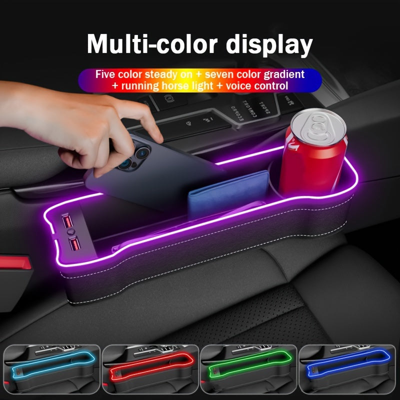 Car Interior Storage Box Voice-Activated Atmosphere Light Organizer Cup Holder