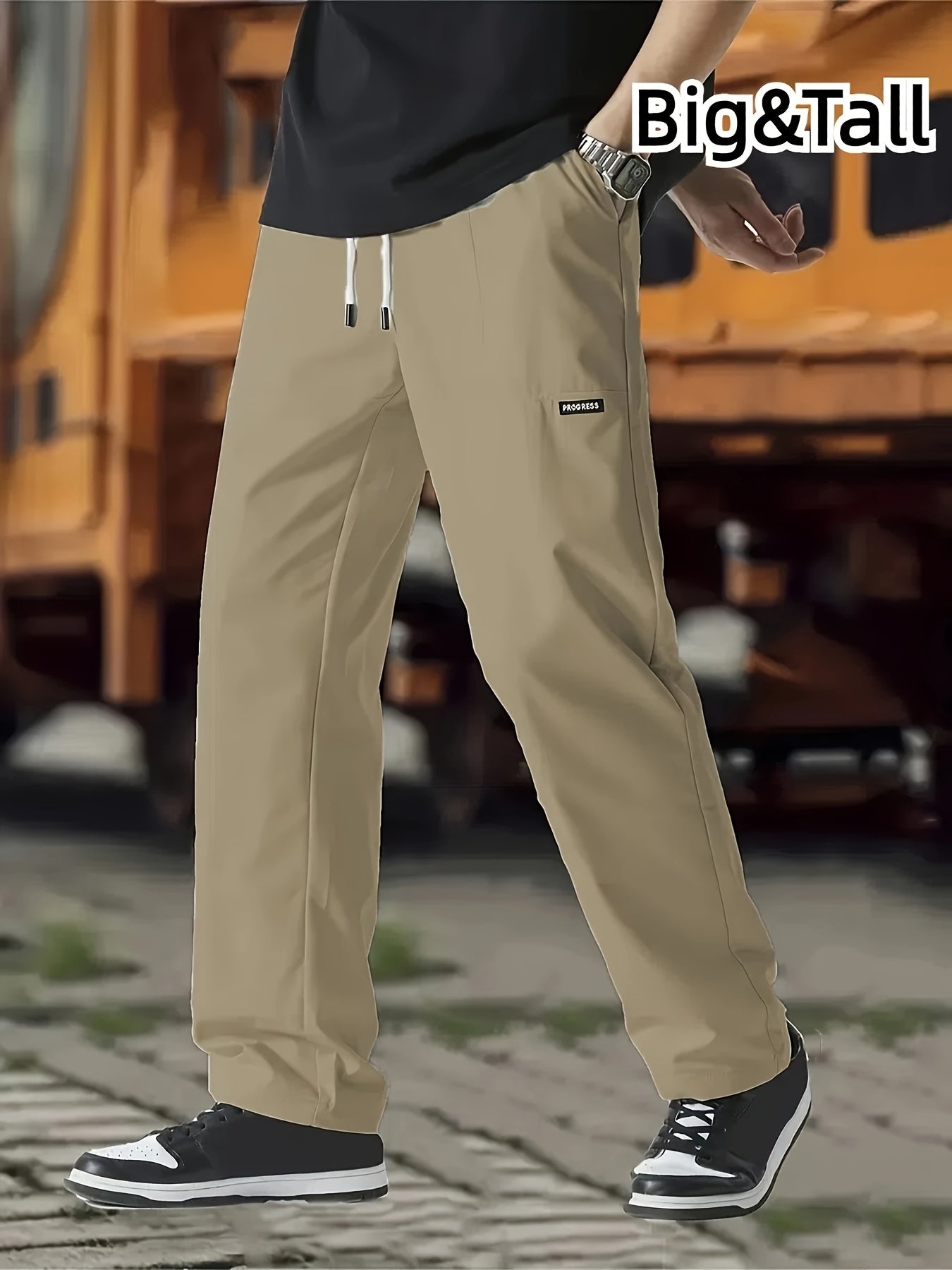 Men's Plus Size Casual Pants Loose Fit Straight Leg All-Season Solid Color