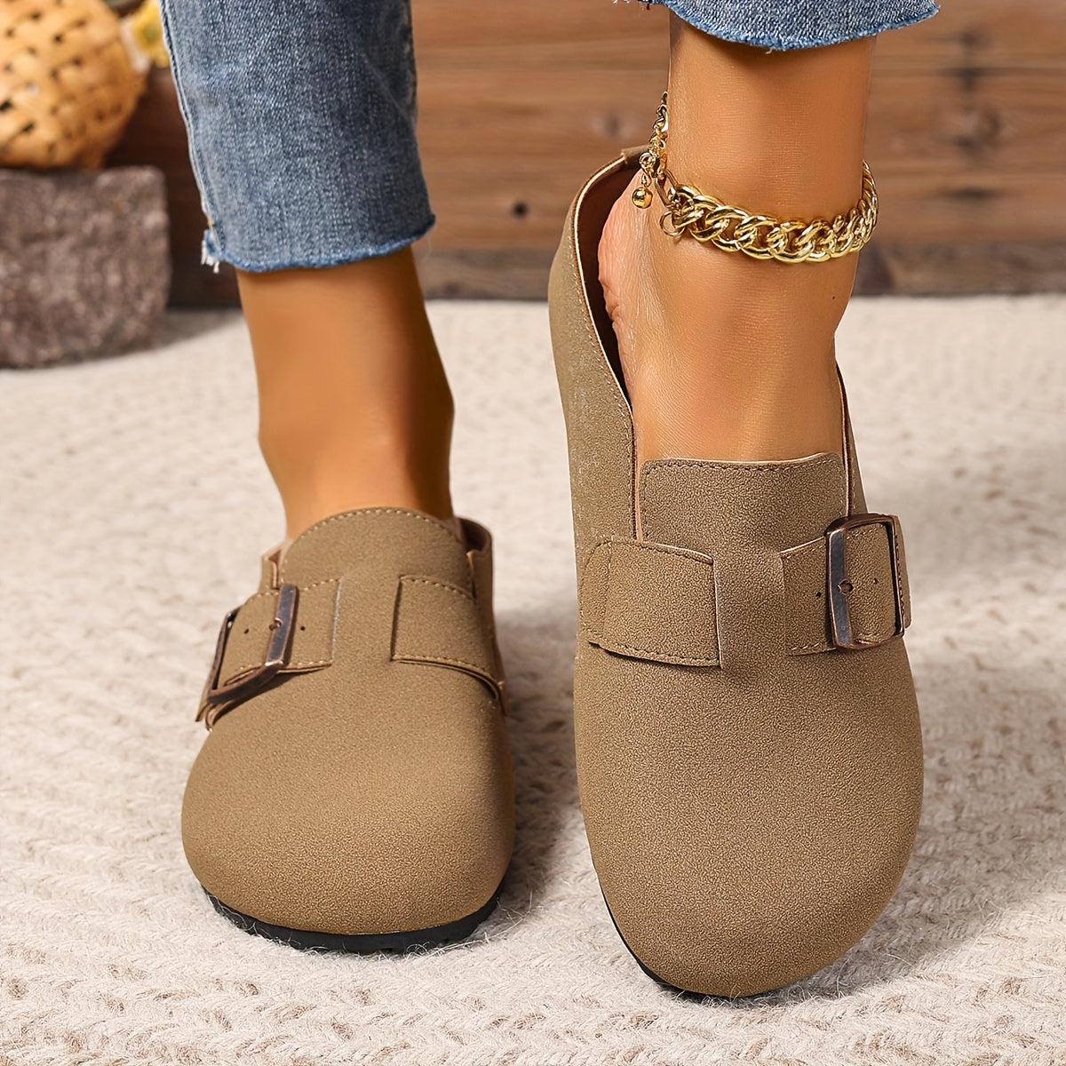 Women's Leather Mule Shoes Thick-Soled Slip-Ons for All Seasons