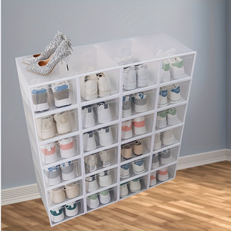 12-Pack Clear Plastic Shoe Storage Boxes with Flip-Top Lid for Closet Organization