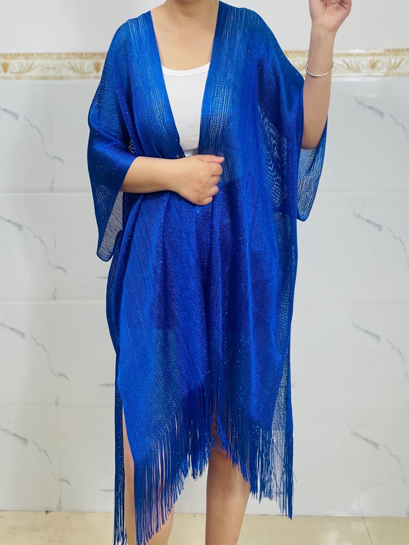 Bufanda de mujer de talla grande con flecos, ligera de poliéster