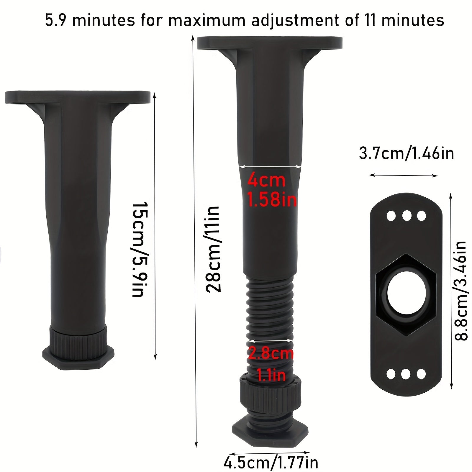 4 ta sozlanadigan yotoq ramkasi qo'llab-quvvatlash oyoqlari to'plami, 27.94sm-38.1sm - yotoqlar, divanlar va shkaflar uchun kuchli markaziy qo'llab-quvvatlash - mustahkam plastik bilan yaxshilangan barqarorlik