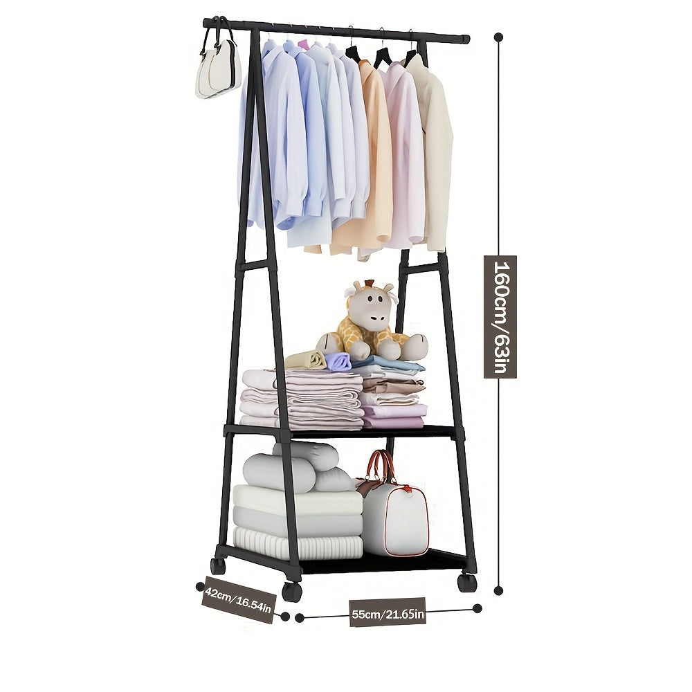 Metal Garment Rack with Wheels Triangle Storage Organizer Multi-Tier Clothes Coats Stand