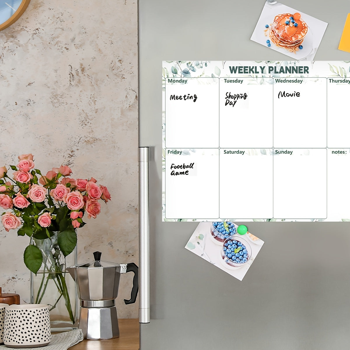 Floral Magnetic Dry-Erase Whiteboard for Refrigerator with Calendar and Magnets
