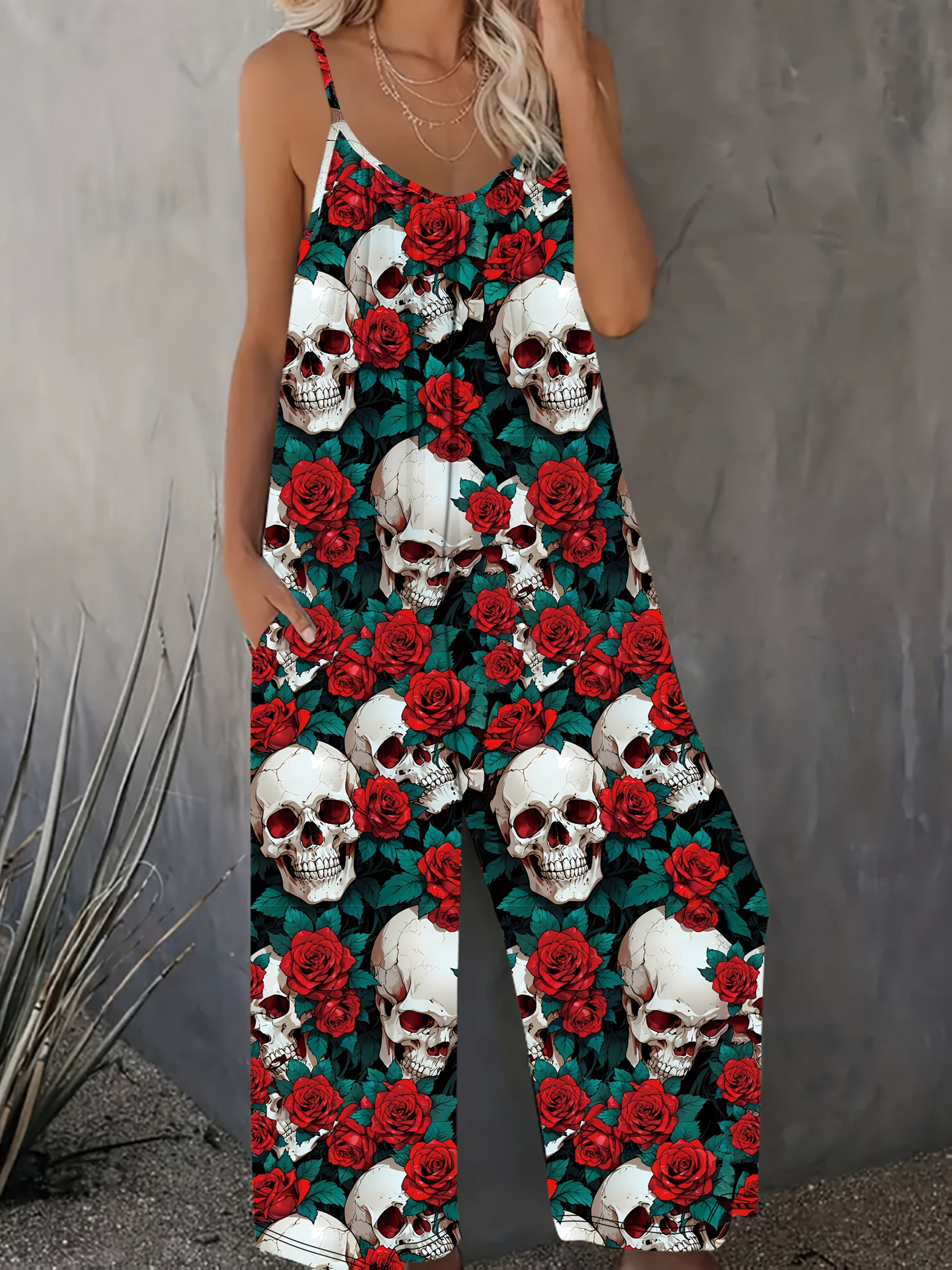 Women’s Floral Print Jumpsuit Polyester Spandex Crew Neck All Seasons