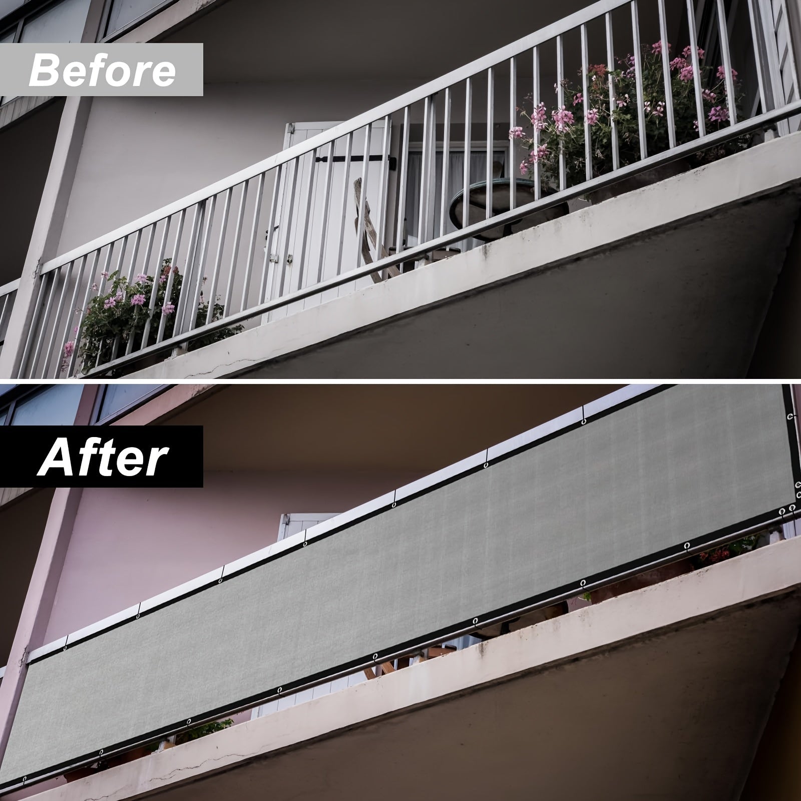 Balcony Privacy Screen Fence UV Protection Grey 81-90% Shading