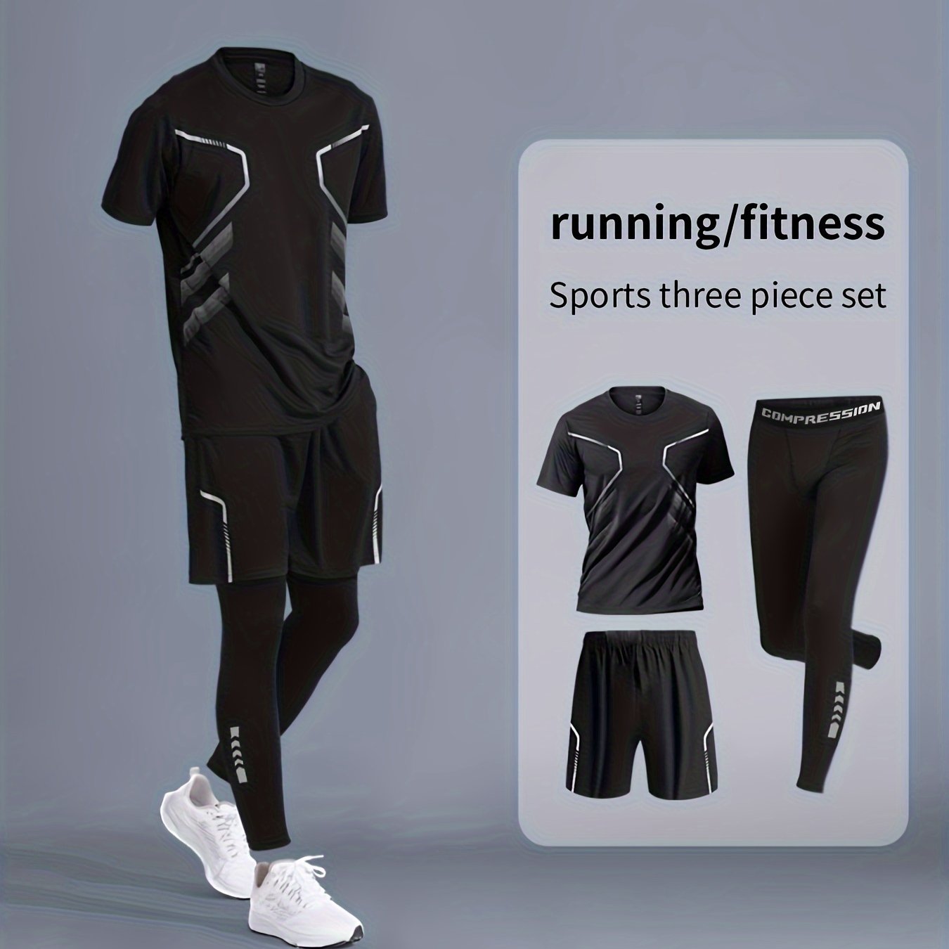 Men's 3-Piece Printed Quick-Drying Sports Set for Basketball Fitness Running Cycling