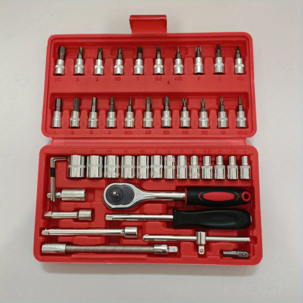 46-Piece Tool Kit Socket Set Hand Tool Wrench Case Multi-Purpose Durable