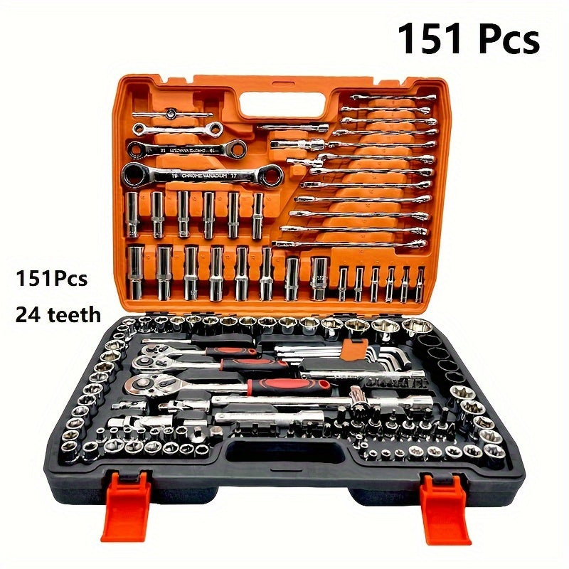 Stainless Steel Automotive Repair Tool Kit with Quick Ratchet Wrenches for Motorcycle and Bicycle Maintenance 53/82/121/151 Pieces