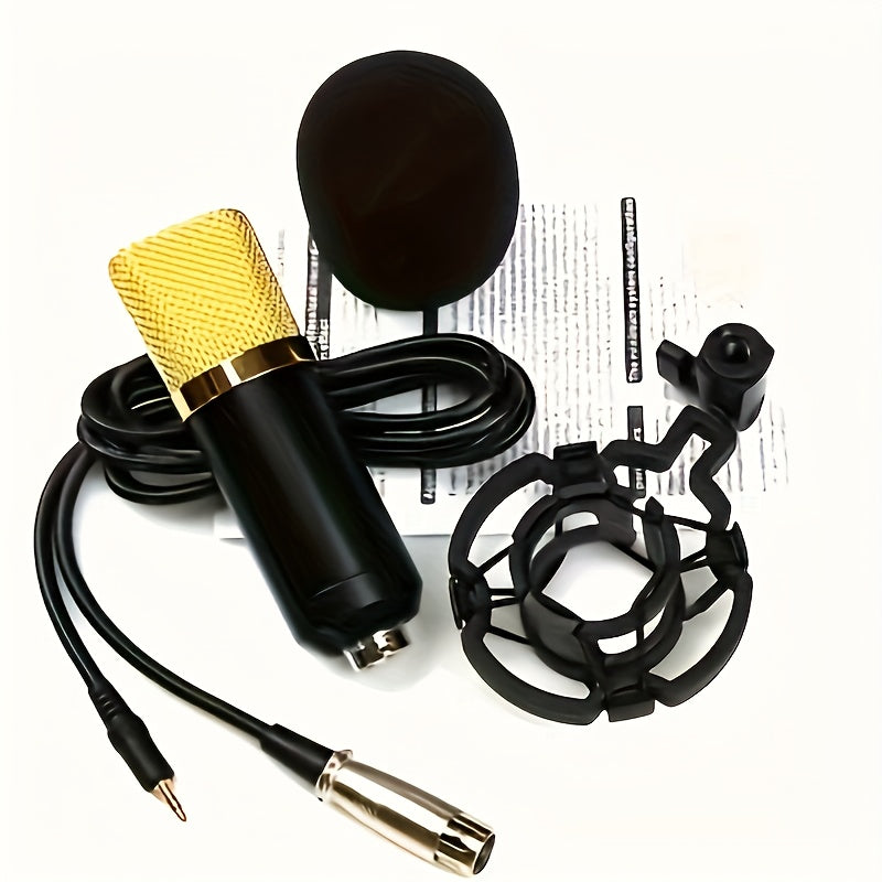 Black Condenser Microphone for Gaming Singing Karaoke Streaming with Volume Control