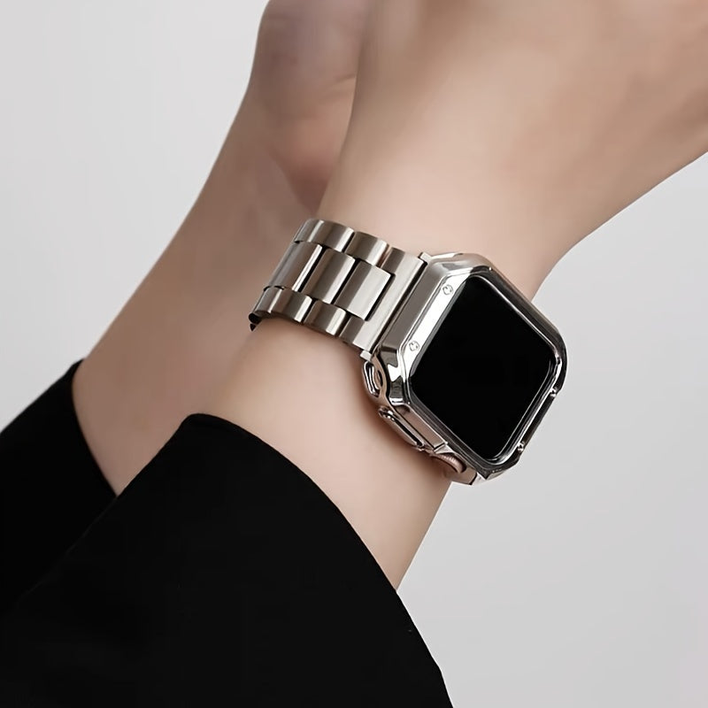 Stainless Steel Smartwatch Strap for Apple Watch S7 S8 S9 with Folding Buckle and TPU Cover