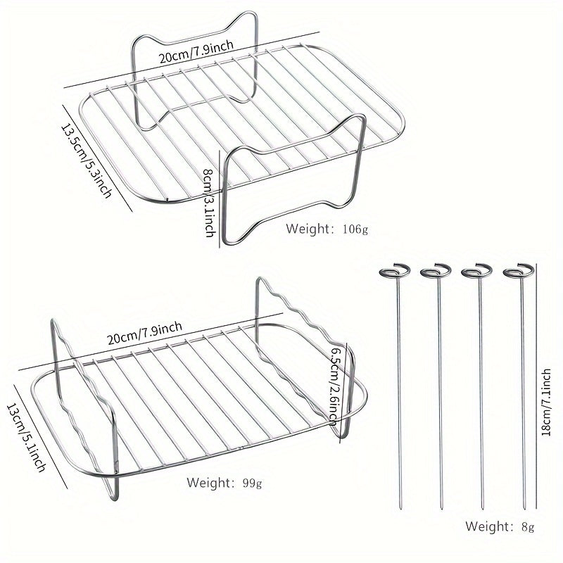 Stainless Steel Dual Layer Skewer Stand for Air Fryer Grilling and Baking