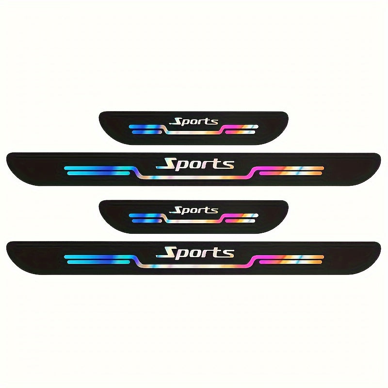 Reflective PU Leather Car Door Sill Protectors with Colorful Strips and Iridescent Finish