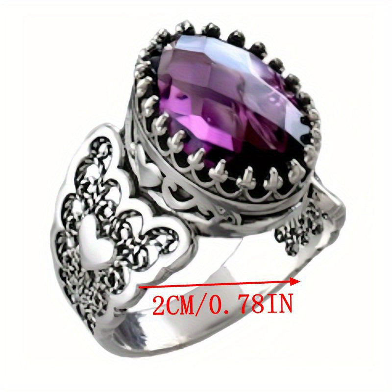 Sterling Silver Filigree Heart Cocktail Ring with Amethyst Gemstone