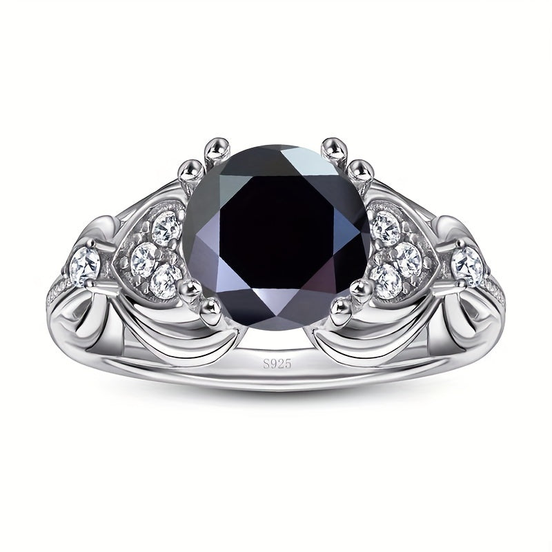 Sterling Silver Engagement Ring with 2CT Moissanite Round Cut Hypoallergenic Jewelry