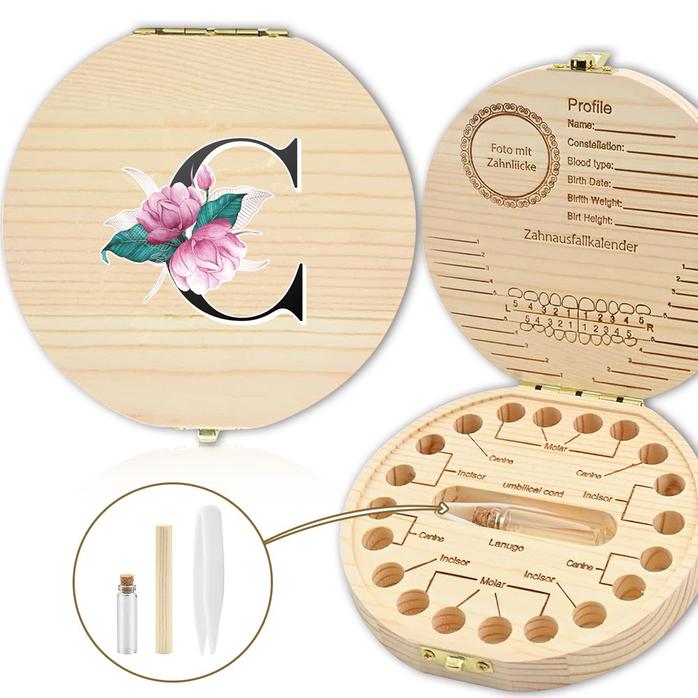 Bolalarining yoʻqolgan sut tishlari uchun yogʻochdan yasalgan saqlash qutisi, 20 tishgacha saqlash joyi bilan. Oq marmar harf naqshli dizayn. Ajoyib sovgʻa gʻoyasi.