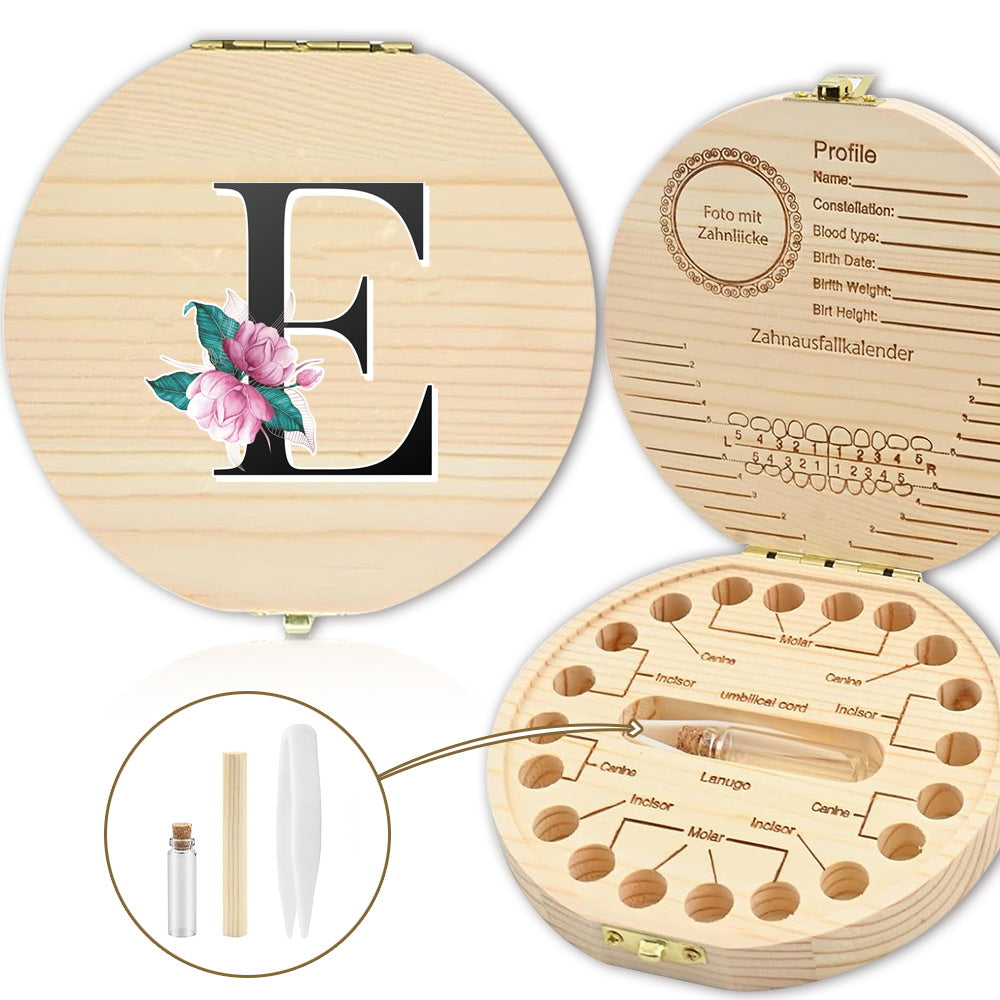 Bolalarining yoʻqolgan sut tishlari uchun yogʻochdan yasalgan saqlash qutisi, 20 tishgacha saqlash joyi bilan. Oq marmar harf naqshli dizayn. Ajoyib sovgʻa gʻoyasi.