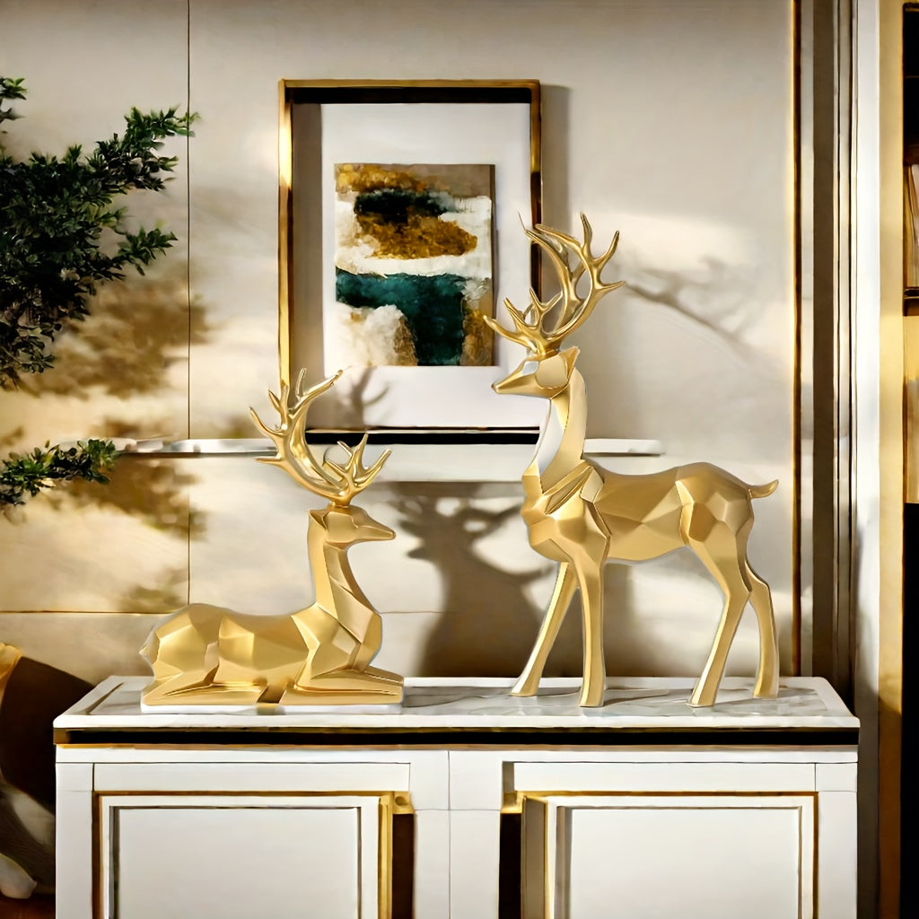 Golden Reindeer Ornament Set for Christmas Decor, Holiday Home and Office Display