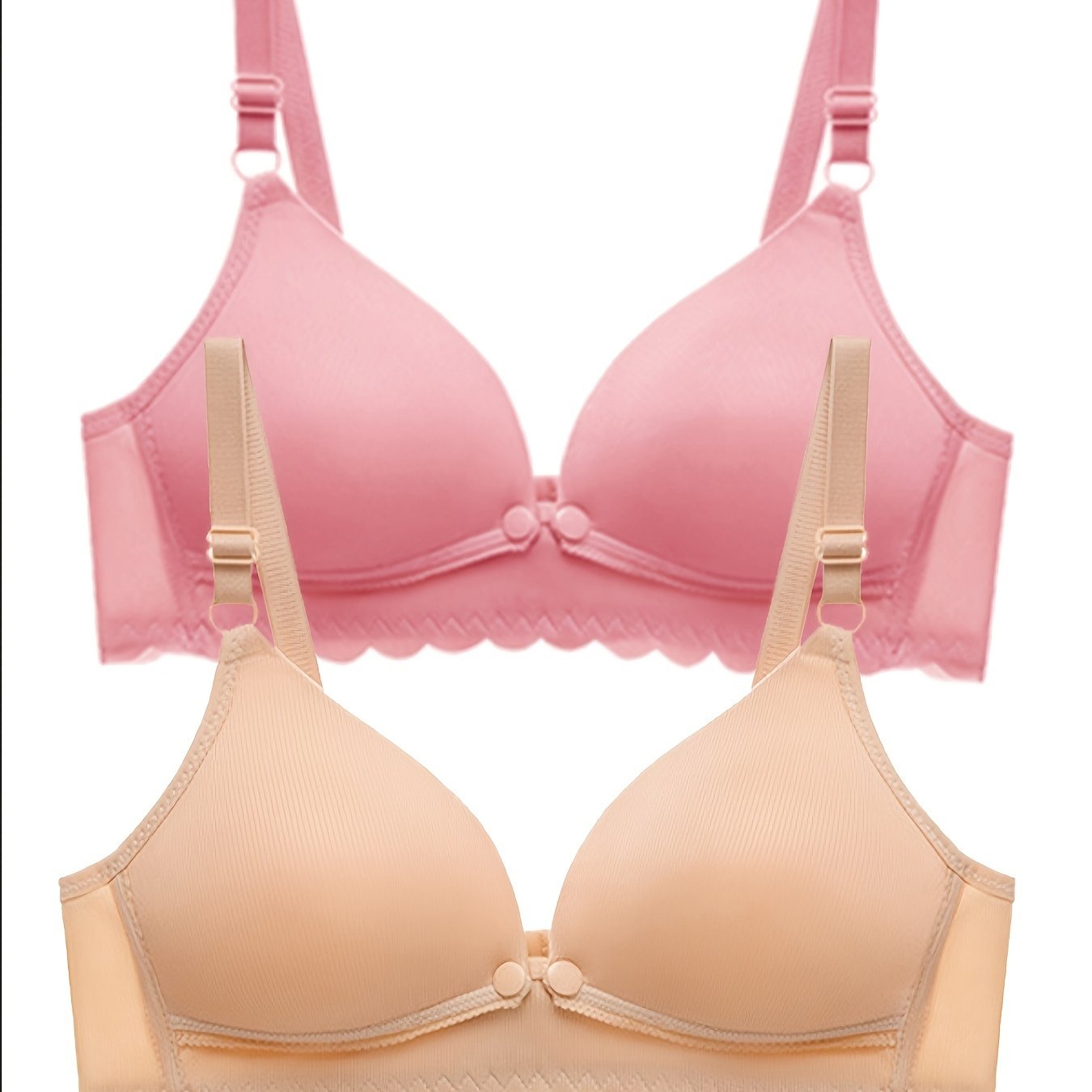 Women’s Maternity Nursing Bras 2 Pack Light Pink Beige Front Closure Ruffle Supportive