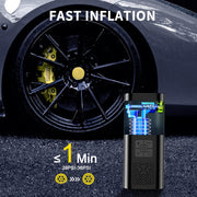 Portable Tire Inflator with Pressure Gauge LED Light and Fast Cordless Operation