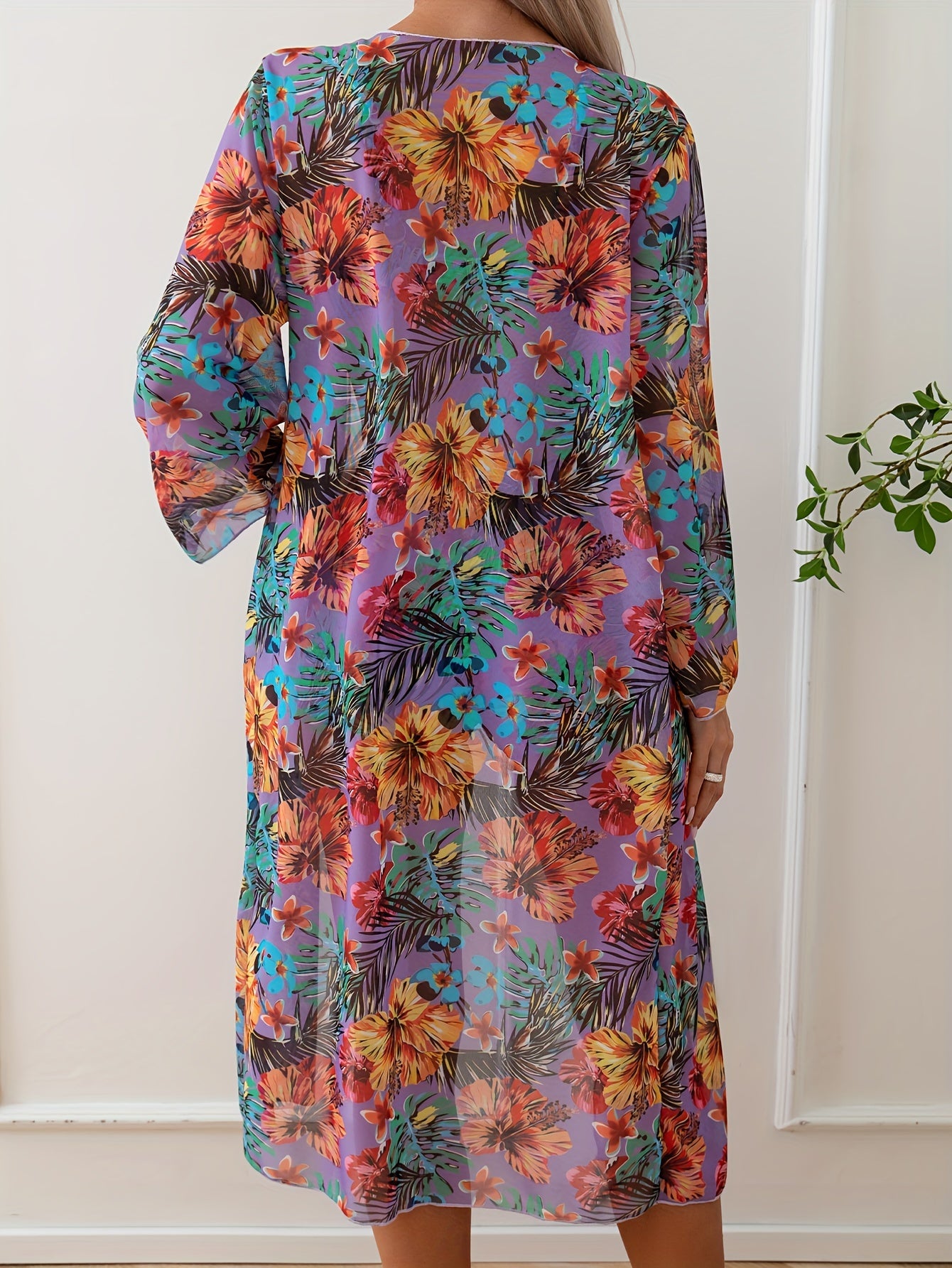 Women's Tropical Floral Print Bikini Set with Cover-Up High Waist Swimsuit for Summer Beachwear