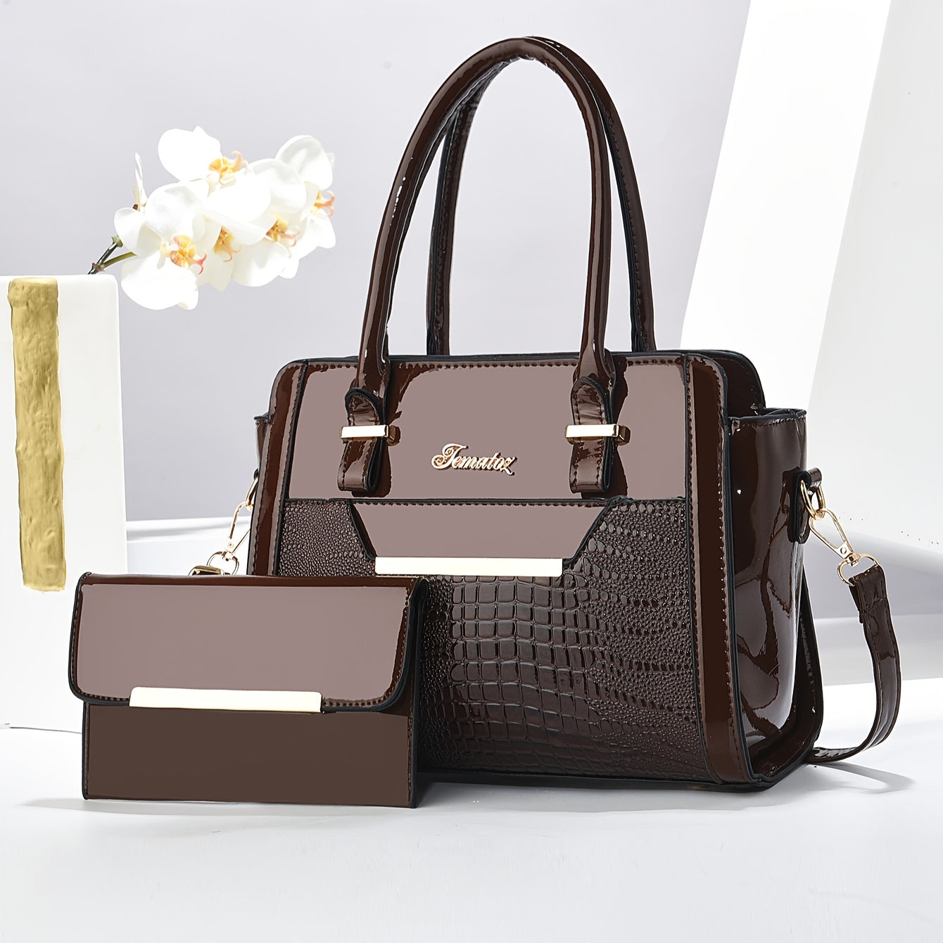 Набор из 2 модных женских сумок с большой вместимостью, однотонная сумка-тоут, застежка на молнии, подкладка из полиэстера, окрашенные края. Универсальны для повседневного использования и поездок на работу. Доступны в красном и черном цветах.