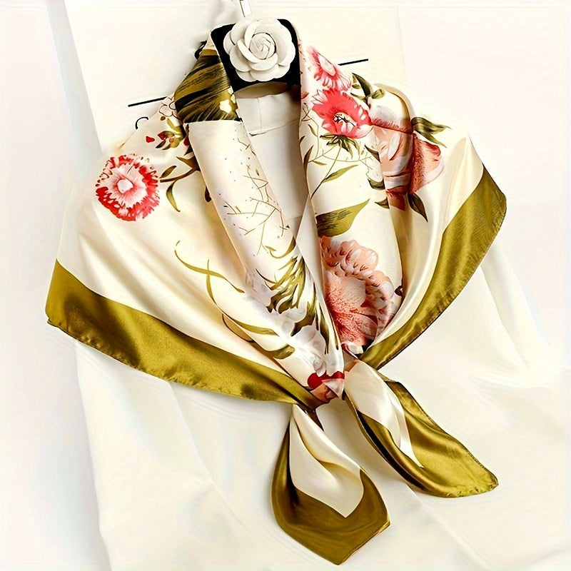 Women's Satin Flower Print Square Scarf 89.99cm Sun Protection Windproof Shawl