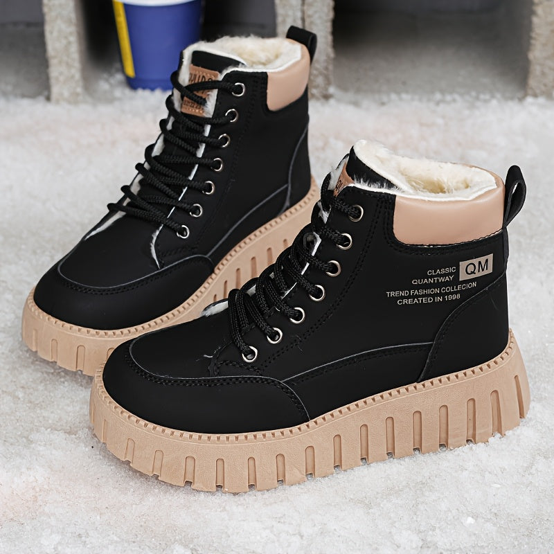 Women's Winter Boots Thick Platform Non-Slip Rubber Ankle Shoes Brown