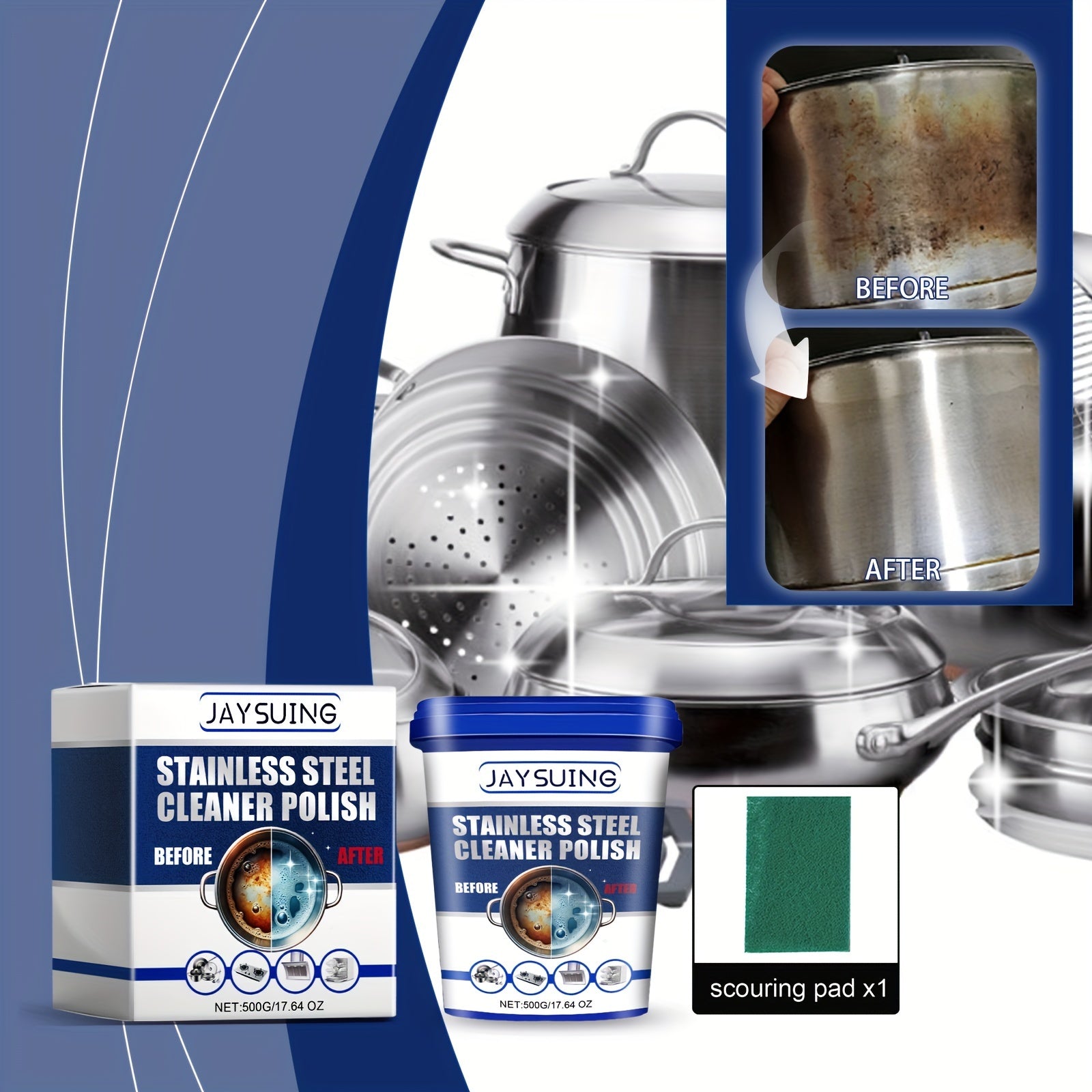 Stainless Steel Cleaner Paste with Sodium Bicarbonate for Pots Pans Rust Heavy Oil