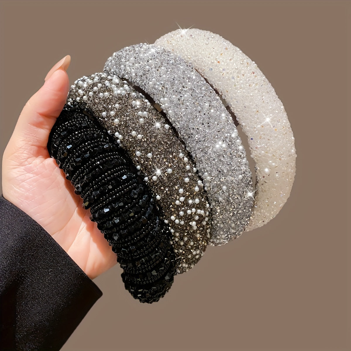 Faux Pearl Rhinestone Hairband for Women Solid Color Headband for Parties and Daily Wear