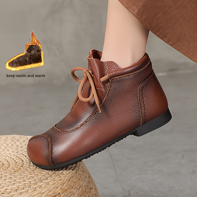 Women's Winter Ankle Boots Genuine Leather Fleece Lined Black