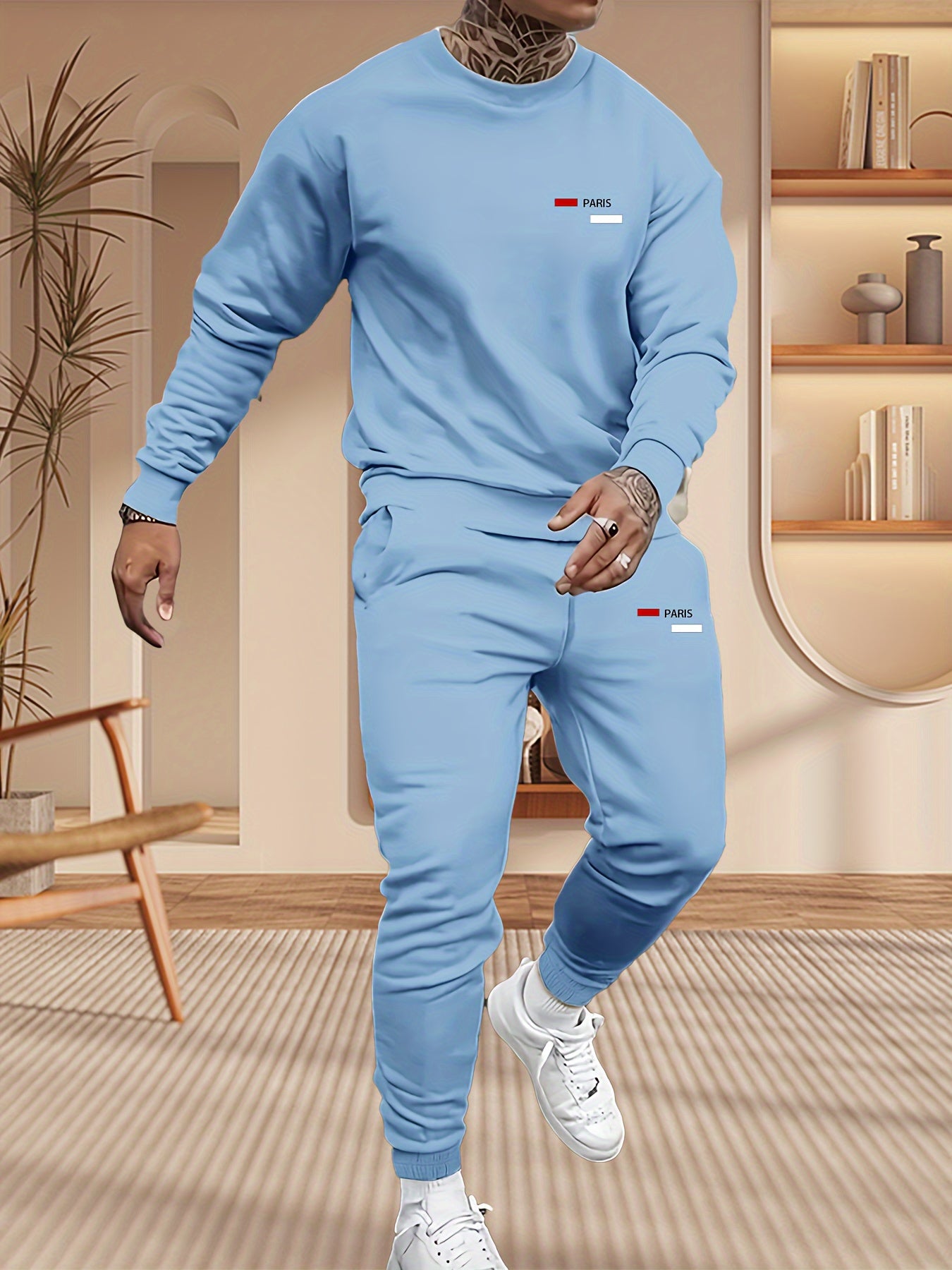 Men's Polyester Letter Print Hoodie and Jogging Pants Set Casual Spring Fall