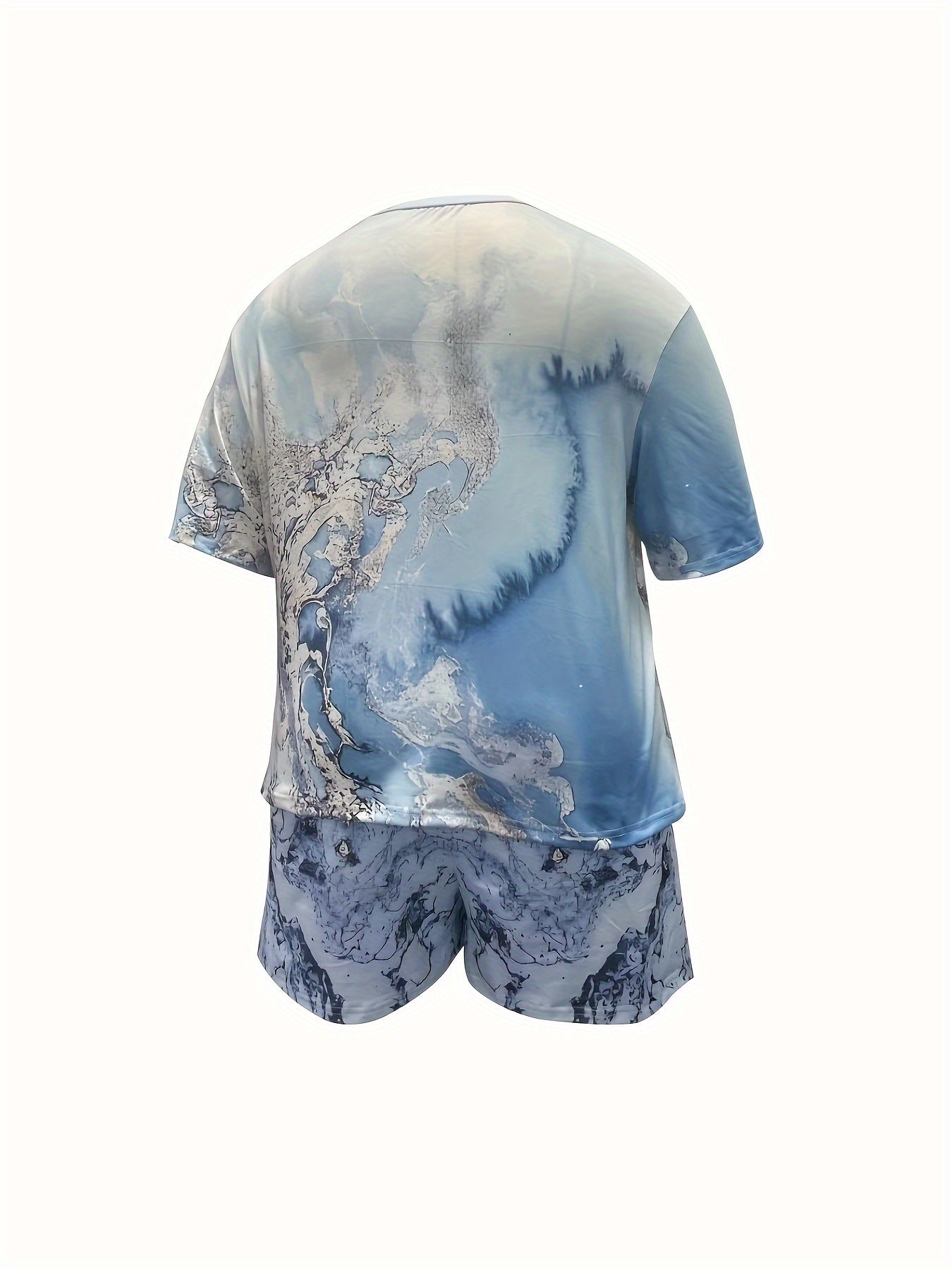 Conjunto de dos piezas de manga corta y estampado para mujer talla grande en poliéster casual