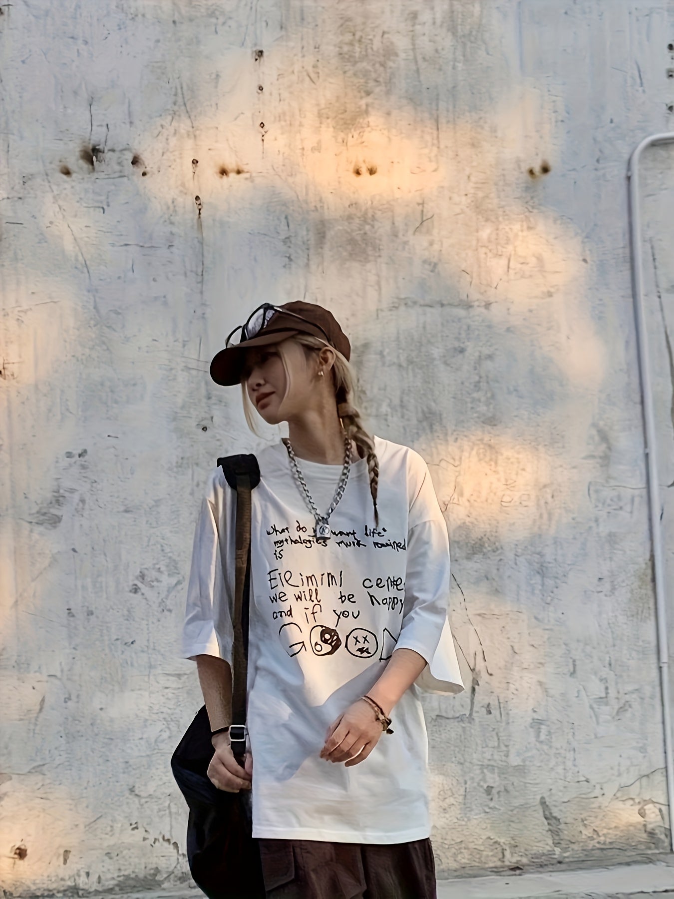 Women Oversized Cotton Graphic T-Shirt Short Sleeve White Casual Spring Summer