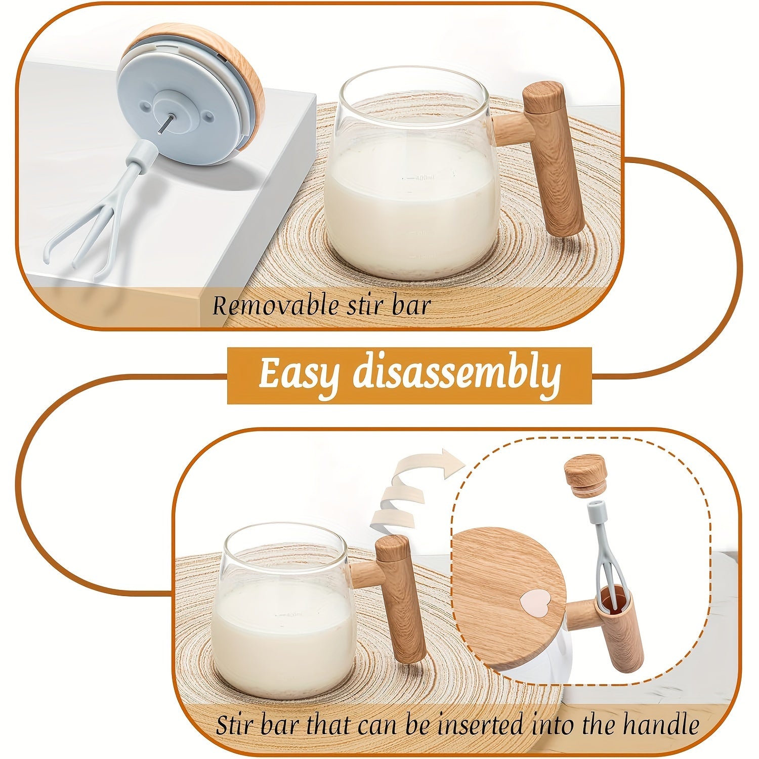 Avtomatik o'z-o'zini aralashtiradigan qahva chashka Borosilikat shisha bilan portativ blender