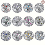 Sterling Silver Twelve Months Series Round Charm Beads for Bracelets and Necklaces