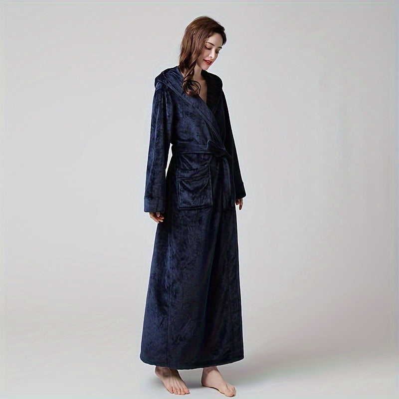 Koral Fleece Hamom Kiyim, Uzoq Yengli, Juftlik Usuli, Qopqoqli, Kuz va Qish Uchun