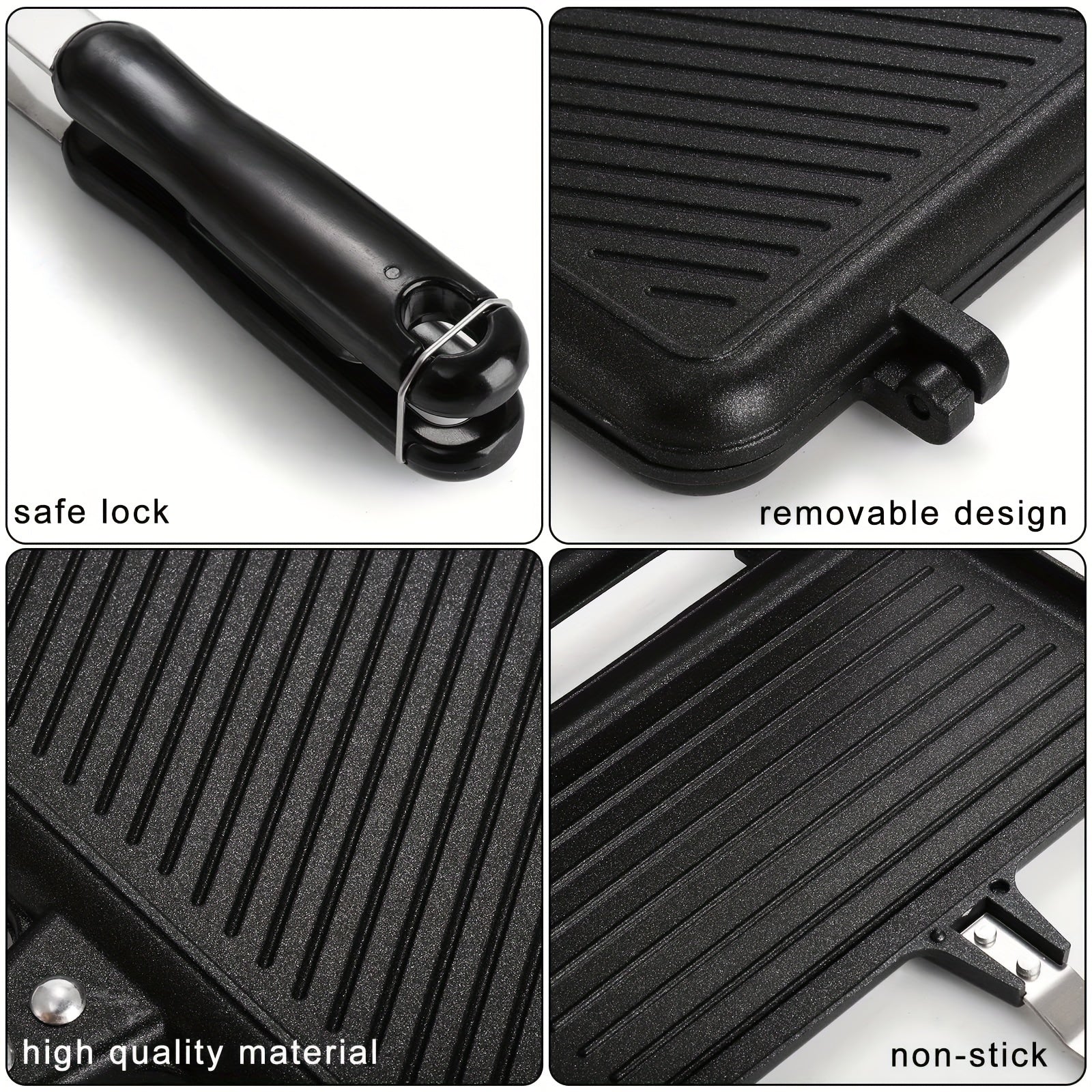 Dual-Sided Aluminum Non-Stick Frying Pan for Sandwiches Steak Eggs