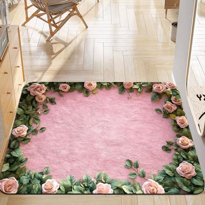 Polyester Doormat Non-Slip Floral Design 8mm Thick Indoor Entrance Mat