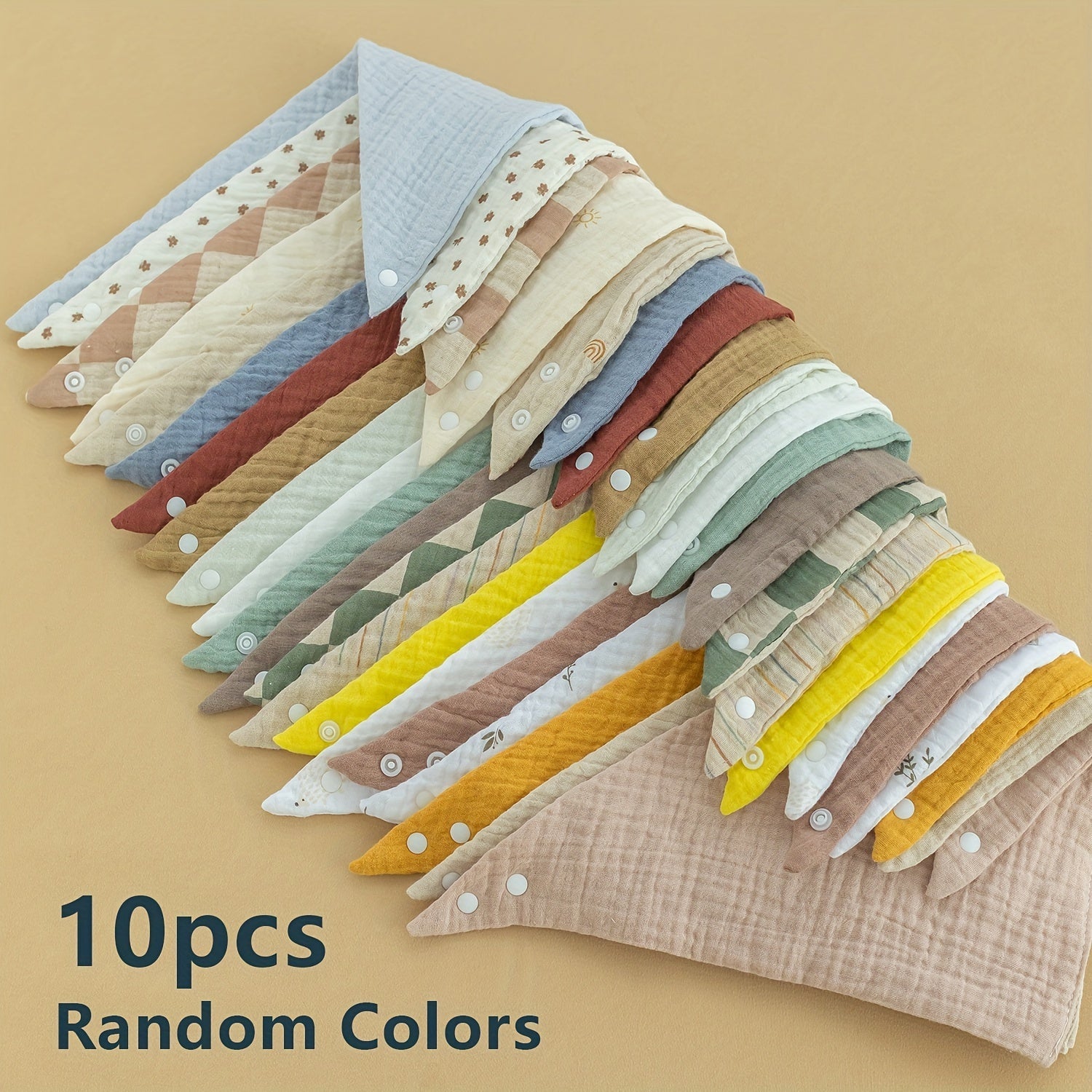 Juego de 10 baberos de muselina para niños, toallas absorbentes en forma de triángulo con cierre de botón