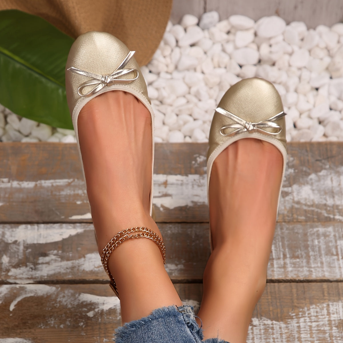 Женские балетные туфли с бантом - легкие туфли на slip-on с круглым носком, нескользящая подошва из TPR