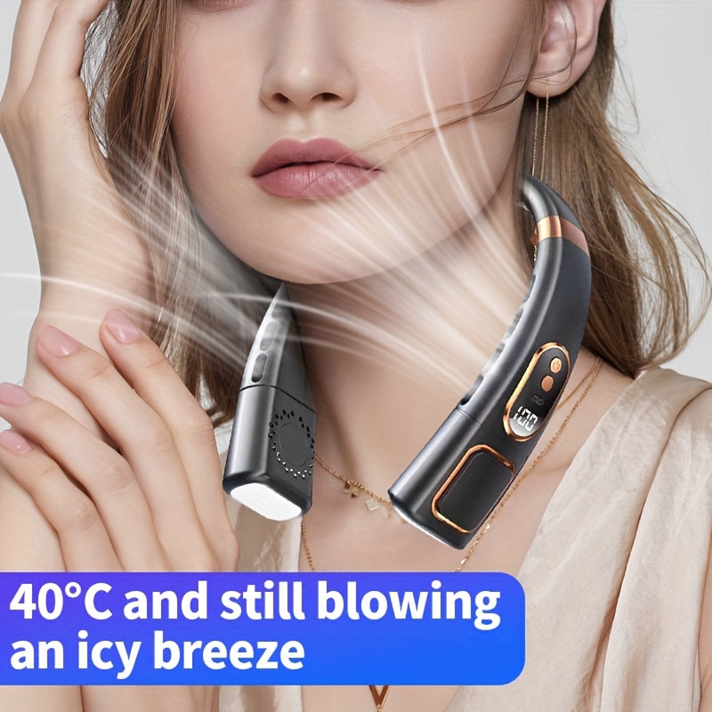 Portable Neck Fan with 5 Speeds, 360° Cooling, Rechargeable Battery
