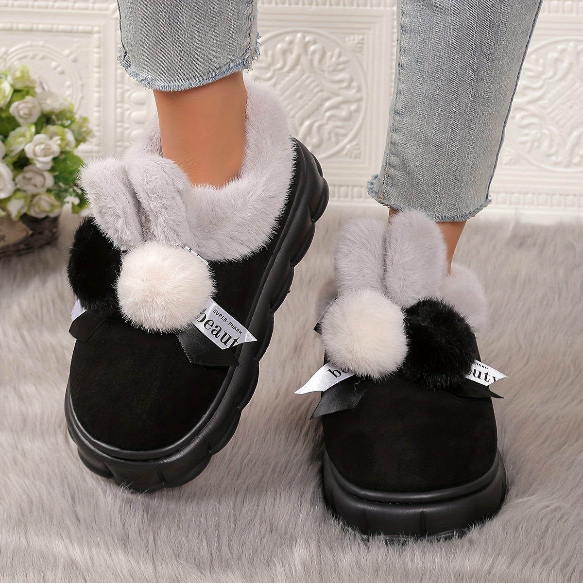 Women's Winter Slip-On Indoor Outdoor House Boots with Cushioned Sole