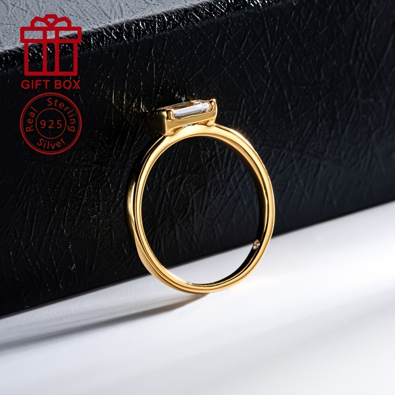 Sterling Silver Moissanite Ring 1CT Emerald Cut Wedding Engagement Anniversary Jewelry