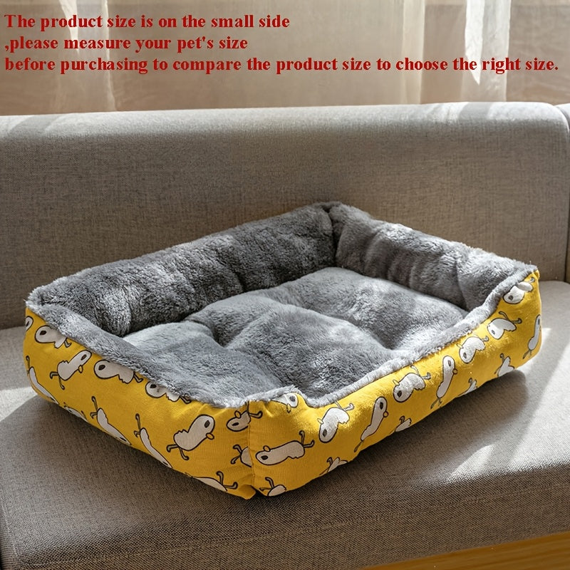 Rectangle Pet Bed for Small Dogs Blue Cartoon Design Soft Polyester Fiber Fill