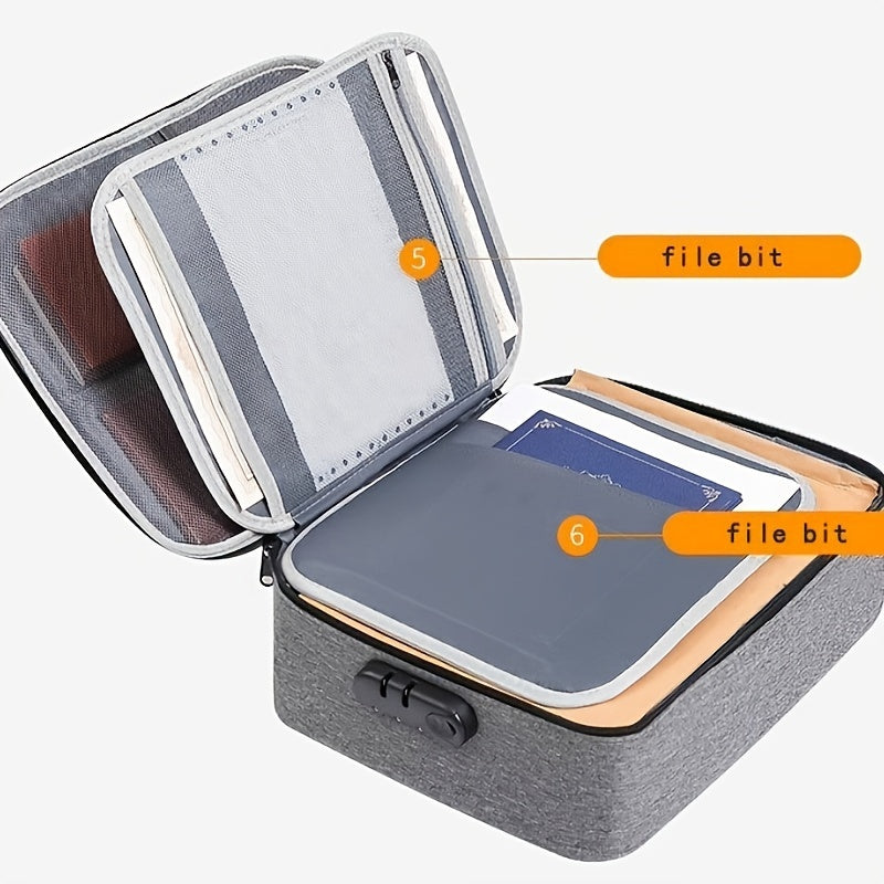 Qog'ozlar, sertifikatlar va boshqa narsalar uchun qulflangan xavfsiz hujjat sumkasi. Kulrang mustahkam Oksford mato. Sayohat yoki uy ofisi uchun qulay.