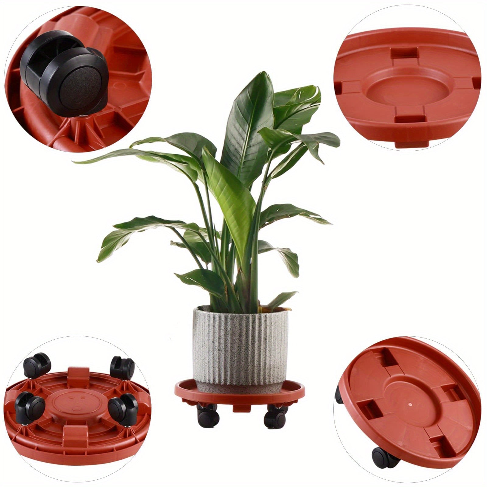 Round Plastic Flower Pot Tray with Wheels Indoor Outdoor Plant Stand Stable Easy to Move
